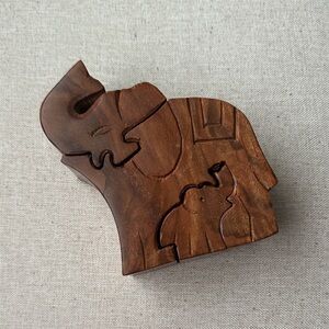 Wooden Elephant Puzzle with hidden trinket space